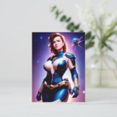 Vivid Retro 50's Female Sci Fi Space Ranger Postkarte (Stehend Vorderseite)