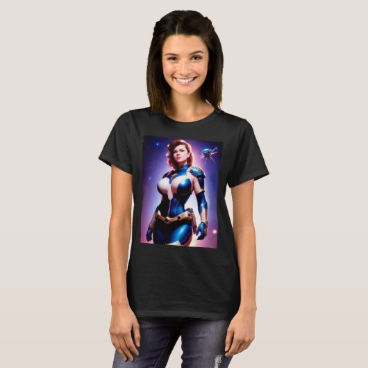 Vivid Retro 50's Female Sci Fi Space Ranger T-Shirt (Vorne ganz)