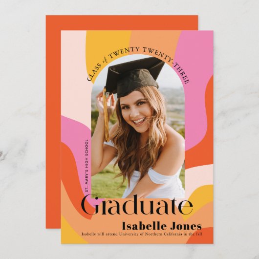 Vivid Retro Color Arch Foto Abschluss Einladung (Vorne/Hinten)