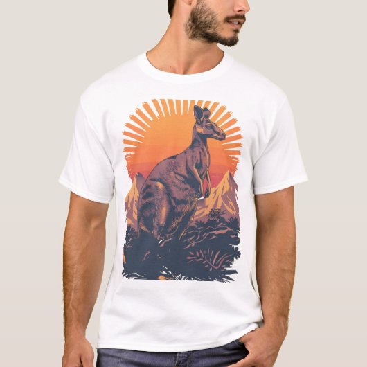Vivid Retro Kangaroo Sunset T-Shirt (Vorderseite)