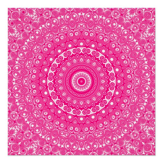 Vivid Rose Pink Mandala Muster Poster (Vorderseite)