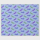 Vivid Salamander Silhouette in Blue Geschenkpapier (Flach)