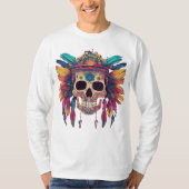 Vivid Skull & Feathers: Psychedelic Digital Art T T-Shirt (Vorderseite)