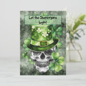 Vivid Skull with Green Hat Illustration Einladung (Stehend Vorderseite)