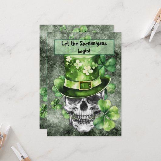 Vivid Skull with Green Hat Illustration Einladung (Vorderseite/Rückseite Beispiel)