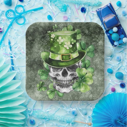Vivid Skull with Green Hat Illustration Pappteller (Party)