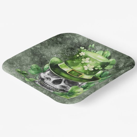 Vivid Skull with Green Hat Illustration Pappteller (Gewinkelt)