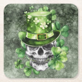 Vivid Skull with Green Hat Illustration Rechteckiger Pappuntersetzer (Vorderseite)
