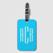Vivid Sky Blue Vertical Three Letter Monogram Gepäckanhänger (Vorderseite Vertikal)