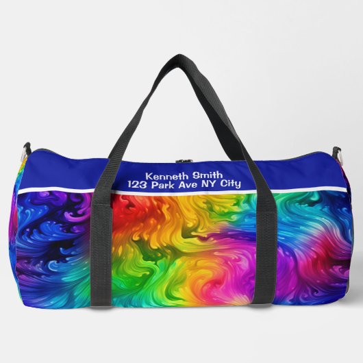 Vivid Spectrum Swirl Monogram Personalized Travel Duffle Bag (Vorderseite)