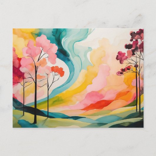 Vivid Springtime Abstrakte Wasserfarbe Postkarte (Vorderseite)