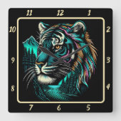 Vivid Striped Tiger Vision Quadratische Wanduhr (Vorderseite)