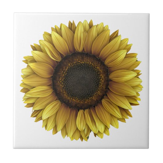 Vivid Sunflower Botanical Art Design Fliese (Vorderseite)