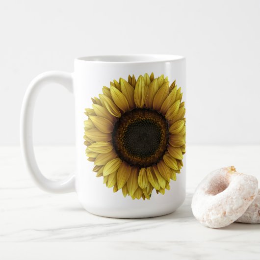 Vivid Sunflower Botanical Art Design Kaffeetasse (Mit Donut)