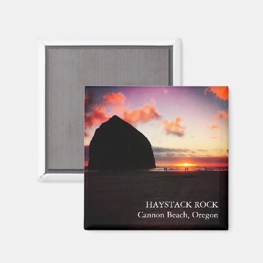 Vivid Sunset Haystack Rock Oregon 2 Zoll Magnet (Vorderseite/Rückseite)