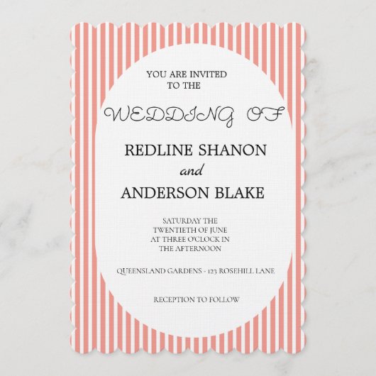 Vivid Tangerine   Blush Striped Elegant Wedding Einladung (Vorderseite)