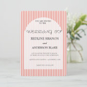 Vivid Tangerine Blush Striped Elegant Wedding Einladung (Stehend Vorderseite)
