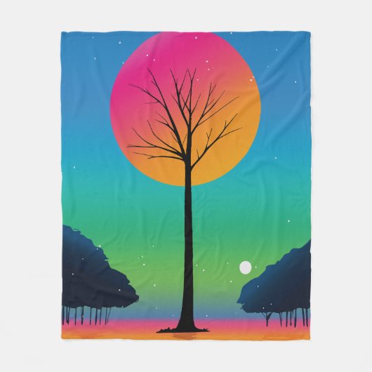 Vivid Tree Unter einem kosmischen Regenbogen Himme Fleecedecke (Vorderseite)