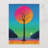 Vivid Tree Unter einem kosmischen Regenbogen Himme Postkarte (Vorderseite)