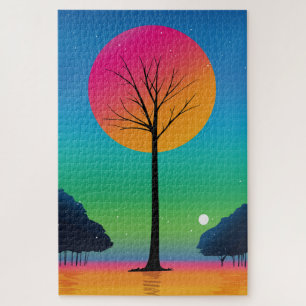 Vivid Tree Unter einem kosmischen Regenbogen Himme Puzzle
