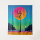 Vivid Tree Unter einem kosmischen Regenbogen Himme Wandteppich (Vorderseite)