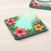 Vivid Tropical Floral Delight Getränkeuntersetzer (Linke Seite)