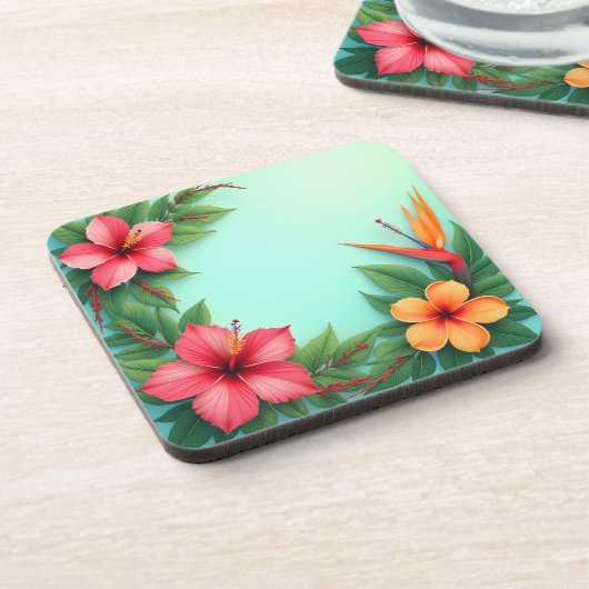 Vivid Tropical Floral Delight Getränkeuntersetzer (Linke Seite)