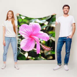 Vivid Tropical Pink Hibiscus Fleecedecke