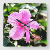Vivid Tropical Pink Hibiscus Quadratische Wanduhr (Vorderseite)