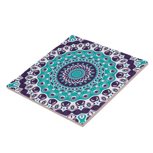 Vivid Turquoise and Plum Mandala Pattern Fliese (Seite)