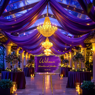 Vivid Violet Lila und Gold Akryllische Hochzeit Acrylschild