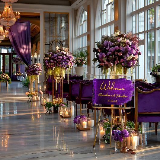 Vivid Violet Lila und Gold Akryllische Hochzeit Acrylschild