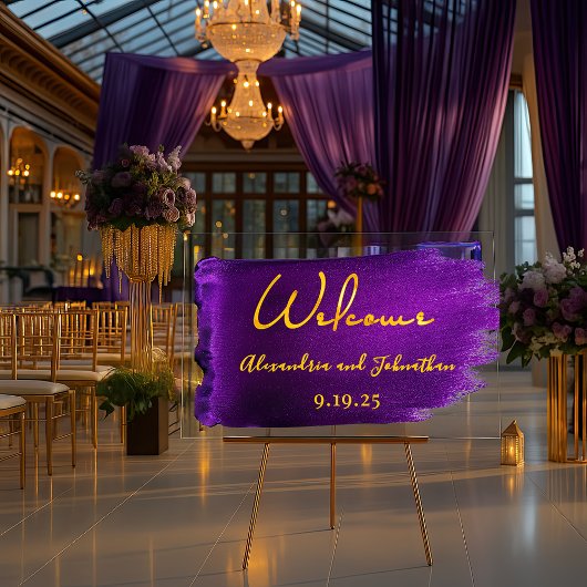 Vivid Violet Lila und Gold Akryllische Hochzeit Acrylschild