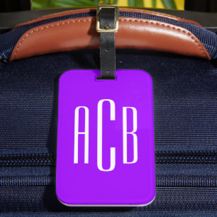Vivid Violet Vertikal Drei Buchstaben Monogramm Gepäckanhänger