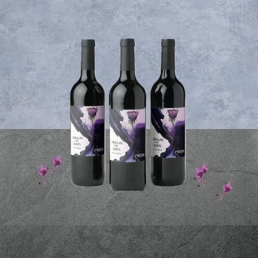 Vivid Violet Wedding Wine Labels Weinetikett