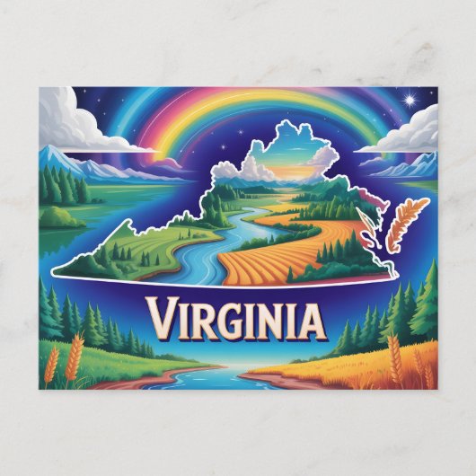 Vivid Virginia Conceptual Map Art Postkarte (Vorderseite)