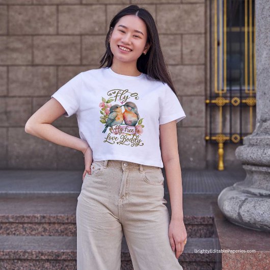 Vivid Watercolor Lovebirds fliegen frei, Liebe mut T-Shirt