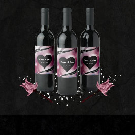 Vivid Watercolor Pink Wedding Weinetikett