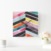 Vivid Watercolor Zickzack I Quadratische Wanduhr (Zuhause)