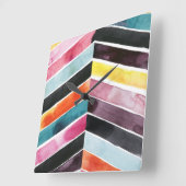 Vivid Watercolor Zickzack I Quadratische Wanduhr (Winkel)