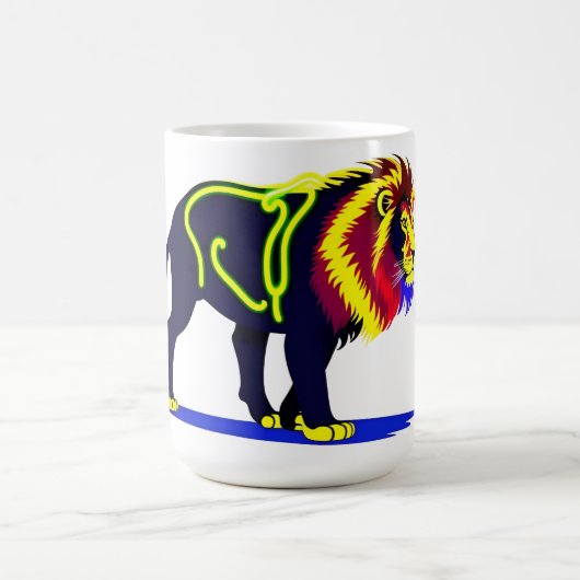 Vivide Neon Lion Illustration mit pulsierender Mag Kaffeetasse (Mittel)