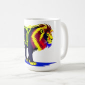 Vivide Neon Lion Illustration mit pulsierender Mag Kaffeetasse (VorderseiteRechts)