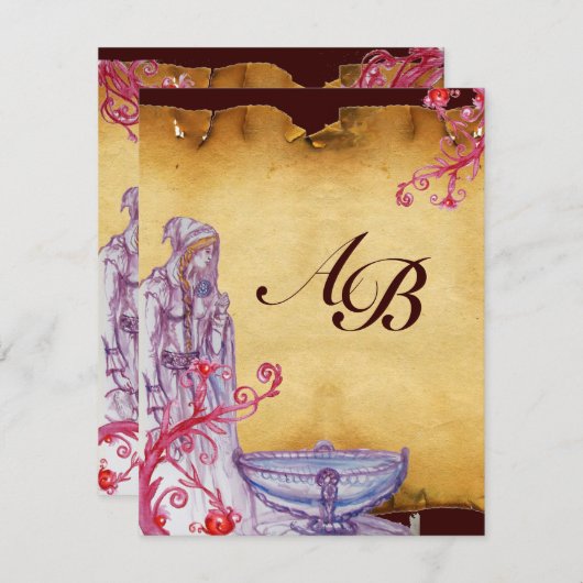 VIVIEN MONOGRAM Perchment lila Einladung (Vorne/Hinten)