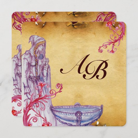 VIVIEN MONOGRAM Perchment lila Einladung (Vorne/Hinten)