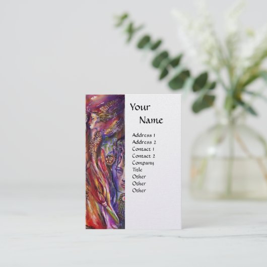 VIVIVIEN UND MERLIN Pink Lila Weiße Perlenfantasie Visitenkarte (Stehend Vorderseite)