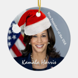 Vizepräsident Kamala Harris in der Weihnachtsmann Keramik Ornament