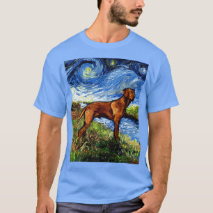 Vizsla auf der Bank Starry Night Dog Art von Aja13 T-Shirt