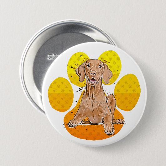 Vizsla Auf Pfote Cartoon Button (Vorne & Hinten)
