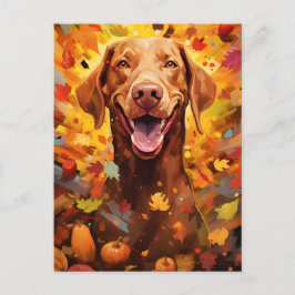 Vizsla Autumn Erntedank Postkarte