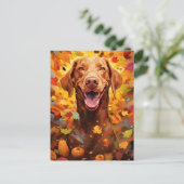 Vizsla Autumn Erntedank Postkarte (Stehend Vorderseite)